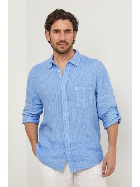 Lin Passion Lniana koszula w kolorze błękitnym rozmiar: XL/XXL. Niebieskie koszule męskie Lin Passion, xl, bez wzorów, ze lnu, bez kołnierzyka, bez ramiączek. Za 164.95 zł.