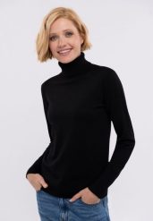 Gładki golf S-JULI. Czarne golfy damskie Volcano, plus size, bez wzorów, z dzianiny, bez ramiączek. Za 129.99 zł.