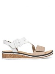 Rieker Sandały V3660-60 Beżowy. Brązowe sandały damskie Rieker, bez wzorów, z syntetyku, bez obcasa, na płaskiej podeszwie. Za 289.99 zł.