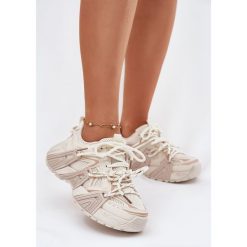 Sneakersy Buty Sportowe Damskie Beżowe beżowy. Brązowe buty sportowe na co dzień damskie bez wzorów, ze skóry. Za 170.48 zł.
