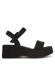 DeeZee Sandały DXJ220515 Czarny. Czarne sandały damskie DeeZee, bez wzorów, z materiału, bez obcasa, na koturnie. Za 139.99 zł.