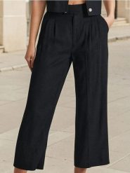 Spodnie culotte - czarny. Czarne spodnie materiałowe damskie Sinsay, bez wzorów, z materiału. Za 39.99 zł.