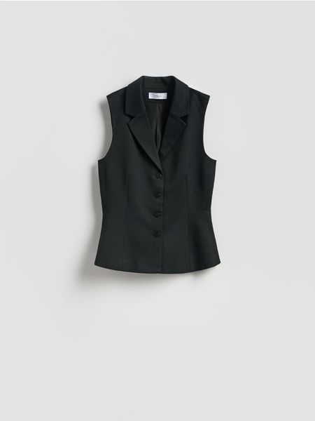 Kamizelka w paski - czarny. Czarne kamizelki damskie Reserved, z tkaniny. Za 149.99 zł.