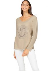 Heine Koszulka w kolorze beżowym rozmiar: 40. Brązowe bluzki damskie Heine, bez wzorów, z bawełny, bez kołnierzyka, bez ramiączek. Za 56.93 zł.