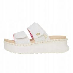 HeyDude Damskie Klapki Delray Slide Eyelet. Białe klapki damskie Hey dude, bez wzorów, z materiału, bez obcasa. Za 199.00 zł.