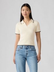 Levi's Koszulka polo w kolorze kremowym rozmiar: M. Brązowe bluzki damskie Levi's, m, bez wzorów, prążkowane, bez kołnierzyka, bez ramiączek. Za 140.20 zł.