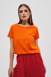 T-shirt oversize z kieszonką pomarańczowy. Brązowe t-shirty damskie MOODO, xs, bez wzorów, z bawełny, bez kołnierzyka. W wyprzedaży za 17.49 zł.