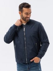 Kurtka męska bomberka - granatowa V19 - Rozmiar: L. Niebieskie kurtki męskie Ombre Clothing, l, bez wzorów, bez kaptura. W wyprzedaży za 99.99 zł.