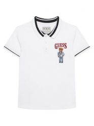Guess Polo L6RP01 KBV51 Biały Regular Fit. Białe t-shirty chłopięce Guess, z aplikacjami, z bawełny, bez ramiączek. Za 139.99 zł.