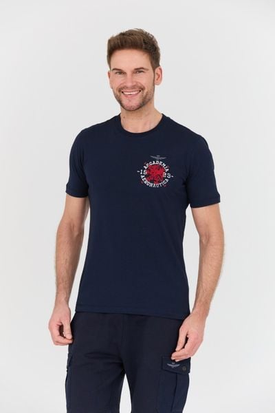 AERONAUTICA MILITARE Granatowy bawełniany męski t-shirt M.C., Rozmiar XL. Niebieskie t-shirty męskie AERONAUTICA MILITARE, l, bez wzorów, z bawełny, bez kołnierzyka. W wyprzedaży za 145.99 zł.