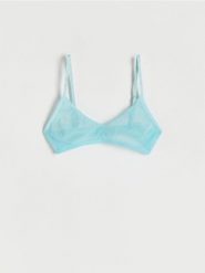 Miękki biustonosz z siateczki - niebieski. Niebieskie biustonosze Reserved, bez wzorów, z dzianiny. W wyprzedaży za 19.99 zł.