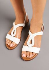 Białe Sandały Boho z Plecionym Paseczkiem i Zapięciem na Sprzączkę Deliven. Białe sandały damskie Renee, bez wzorów, bez obcasa, na obcasie. Za 49.99 zł.