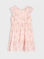 Tiulowa sukienka babydoll ze wzorem kwiatowym - różowy. Czerwone sukienki dziewczęce Sinsay, bez wzorów, z tiulu, bez ramiączek. Za 35.99 zł.