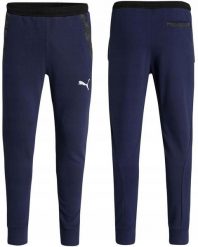 Spodnie męskie dresowe bawełniane Puma slim fit. Niebieskie spodnie sportowe męskie Puma, z bawełny. Za 129.00 zł.
