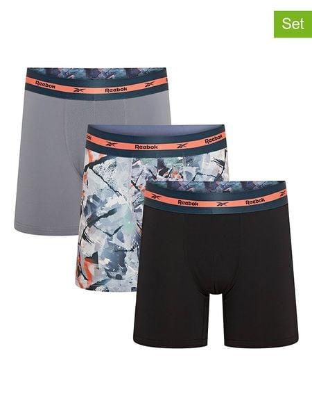 Reebok Bokserki (3 pary) "Luther" w kolorze szaro-turkusowo-czarnym rozmiar: L. Czarne bokserki męskie Reebok, bez wzorów. Za 81.95 zł.
