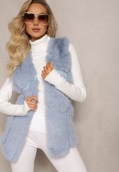 Jasnoniebieska Futrzana Kamizelka z Wstawkami z Ekoskóry Lewja. Niebieskie kamizelki damskie Renee, l, z futra. Za 179.99 zł.