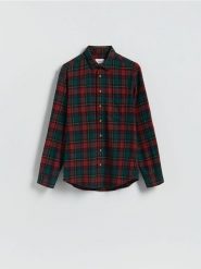 Koszula regular fit w kratę - bordowy. Czerwone koszule męskie Reserved, l, bez wzorów, z bawełny, bez kołnierzyka, bez ramiączek. W wyprzedaży za 89.99 zł.