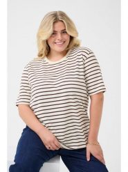 KAFFE curve Koszulka w kolorze kremowym rozmiar: L. Brązowe t-shirty damskie KAFFE curve, l, bez wzorów, z bawełny, bez kołnierzyka. Za 61.89 zł.