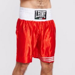 Spodenki bokserskie LEONE 1947 Boxing. Czerwone szorty męskie LEONE 1947, bez wzorów, z materiału. Za 149.99 zł.