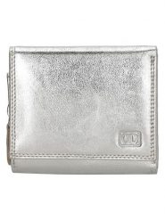 DOUBLE-D Skórzany portfel w kolorze srebrnym - 10 x 9 x 3 cm rozmiar: onesize. Szare portfele damskie DOUBLE D, bez wzorów, z materiału. Za 43.99 zł.