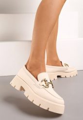 Beżowe Mokasyny z Grubą Podeszwą w Kolorze Cholewki z Klamrą Rosarose. Brązowe mokasyny damskie Renee, z jeansu. Za 74.99 zł.