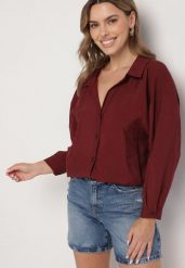 Bordowa Koszula o Kroju Oversize z Modalu Adevessa. Czerwone koszule damskie Born2be, bez wzorów, z jeansu, eleganckie, bez kołnierzyka, bez ramiączek. Za 89.99 zł.