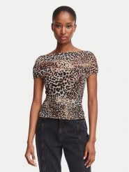 Guess Bluzka W6BP45 K6608 Brązowy Regular Fit. Brązowe bluzki damskie Guess, xs, z aplikacjami, z syntetyku, bez kołnierzyka, bez ramiączek. Za 214.99 zł.