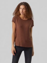 Vero Moda Koszulka w kolorze jasnobrązowym rozmiar: S. Brązowe bluzki damskie Vero Moda, s, bez wzorów, bez kołnierzyka, bez ramiączek. Za 60.95 zł.