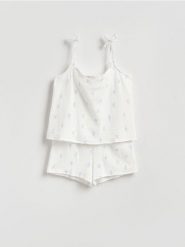 Muślinowa piżama dwuczęściowa - złamana biel. Piżamy damskie Reserved, l, bez wzorów, z bawełny, bez ramiączek. Za 99.99 zł.