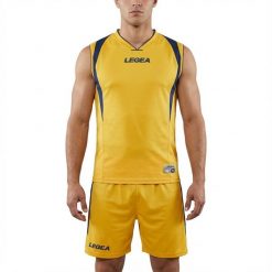 Zestaw piłkarski Detroit do treningów i meczów żółto-niebieski. Niebieskie szorty męskie Legea, xl, z poliesteru, na fitness i siłownię. Za 80.00 zł.