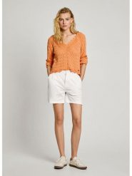 Pepe Jeans Szorty chino "Vania" - Regular fit - w kolorze białym rozmiar: XS. Białe szorty damskie Pepe Jeans, z aplikacjami, z jeansu. Za 131.74 zł.