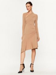 Pinko Sukienka koktajlowa Babar 102488 A1BQ Beżowy Slim Fit. Brązowe sukienki damskie Pinko, xs, bez wzorów, z wiskozy, wizytowe, bez kołnierzyka, bez ramiączek. Za 909.99 zł.