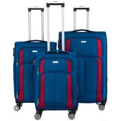 Zestaw walizek podróżnych w niebiesko-czerwonym kolorze Peterson PTN 5209-SET BLUE-BU. Czerwone walizki Peterson, bez wzorów, z materiału. Za 714.99 zł.