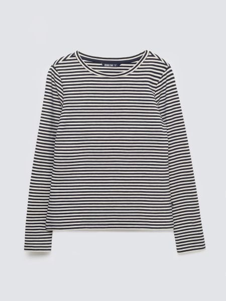 Bluzka damska w paski granatowa Vensa 403. Niebieskie bluzki damskie Big Star, l, bez wzorów, z dzianiny, casualowe, bez kołnierzyka, bez ramiączek. Za 119.99 zł.