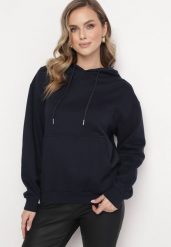 Granatowa Bluza Kangurka z Kapturem i Szeroką Kieszenią Rihea. Niebieskie bluzy z kapturem damskie Born2be. Za 74.99 zł.