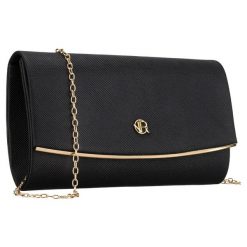 Czarna, wizytowa torebka damska wykonana z tkaniny syntetycznej - Rovicky. Czarne torebki wieczorowe ROVICKY, bez wzorów, z syntetyku, wizytowe, bez kołnierzyka, bez ramiączek. Za 53.99 zł.