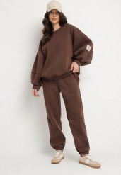 Brązowy Komplet Dresowy Bluza i Joggery Podszyte Polarem Zibea. Brązowe bluzy bez kaptura damskie Born2be, z bawełny. Za 169.99 zł.
