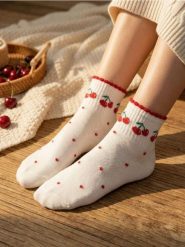 Wysokie skarpetki z motywem wiśni 4 pack - kremowy. Białe skarpetki damskie Sinsay, bez wzorów. Za 12.99 zł.