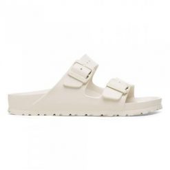 Klapki damskie Birkenstock Arizona Eva. Białe klapki damskie Birkenstock, bez wzorów, z materiału, bez obcasa. Za 344.00 zł.