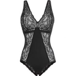 Body bez fiszbinów z delikatną koronką. Czarne body damskie bonprix, bez wzorów, z koronki. Za 127.99 zł.