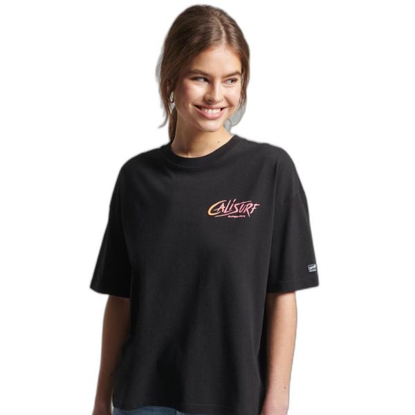 Koszulka sportowa damska Superdry Vintage Cali. Czarne bluzki sportowe damskie Superdry., m, z bawełny, bez kołnierzyka, bez ramiączek. W wyprzedaży za 108.55 zł.