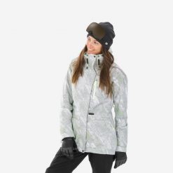 Kurtka snowboardowa damska Dreamscape SNB 100. Białe kurtki damskie DREAMSCAPE, m, bez wzorów, z materiału, bez kaptura, narciarskie. Za 299.99 zł.