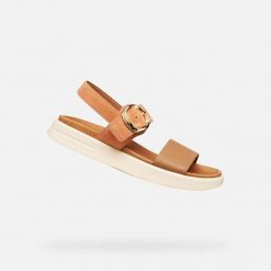 Sandały GEOX D XAND 2S Pomarańczowy. Brązowe sandały damskie Geox, bez wzorów, ze skóry, bez obcasa. Za 421.99 zł.
