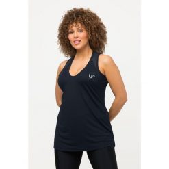 Damskie Top funkcyjny szybkoschnący dekolt w szpic bez rękawów. Niebieskie topy damskie Ulla Popken, plus size, bez wzorów, z elastanu, bez kołnierzyka. W wyprzedaży za 159.99 zł.