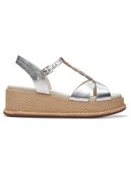 Clarks Skórzane sandały "Kimmei Twist" w kolorze srebrnym na koturnie rozmiar: 41. Szare sandały damskie Clarks, bez wzorów, bez obcasa, na koturnie. Za 149.31 zł.