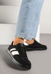 Czarne Sneakersy Tenisówki Ozdobione Paskami Amodira. Czarne trampki i tenisówki damskie Renee, bez wzorów, z jeansu. Za 74.99 zł.