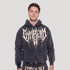 Bluza męska fitness z kapturem oversize Abyss. Szare bluzy sportowe męskie GYMBEAM, bez wzorów, z bawełny, klasyczne, bez kołnierzyka, bez ramiączek. Za 148.90 zł.