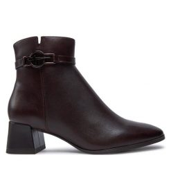 Botki Tamaris. Brązowe botki damskie Tamaris, bez obcasa, na słupku, bez zapięcia. Za 349.99 zł.