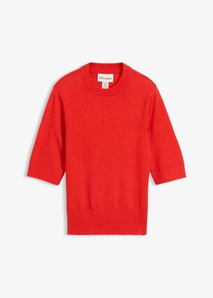 Sweter z domieszką jedwabiu. Czerwone swetry klasyczne damskie bonprix, z bawełny, bez kołnierzyka. Za 127.99 zł.