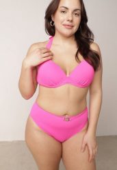 Fuksjowe Bikini z Wiązanym Biustonoszem i Figami Kąpielowymi z Wysokim Stanem Kalisea. Czerwone bikini damskie Born2be, bez wzorów, plus size. Za 89.99 zł.